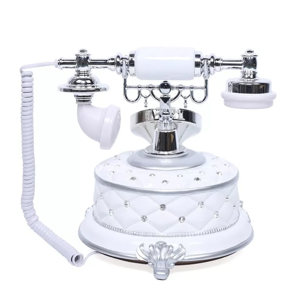 Retro Rotary Telefon, Elegant Resin Krop, Diamant Indlagt Accent, Ledningsdesign,HVID