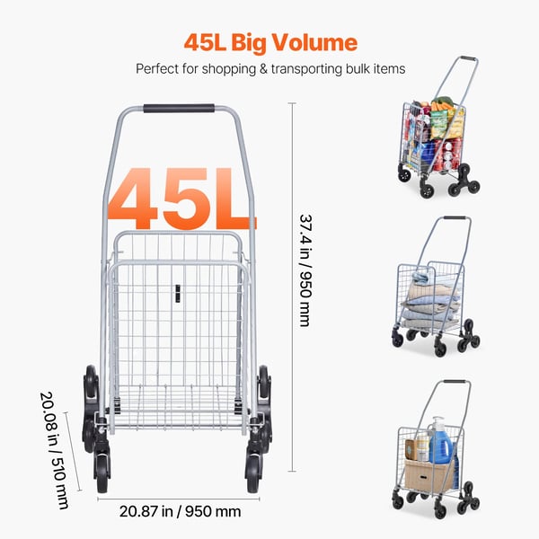 Sammenklappelig Indkøbsvogn, 40 kg Belastningsevne, 45L Volumen,88 lbs