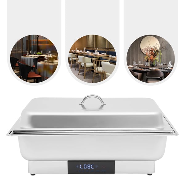 Chafing Dish, Elektrisk Varmeplade, 9L Stor Madpande, Rustfrit Stål Materiale, Touchscreen Kontrol, Tre Pande Kapacitet