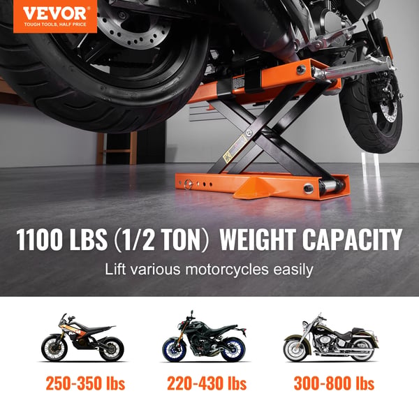 Motorcykellift, 500 kg kapacitet, værktøjsfri højdejustering,1100 lbs