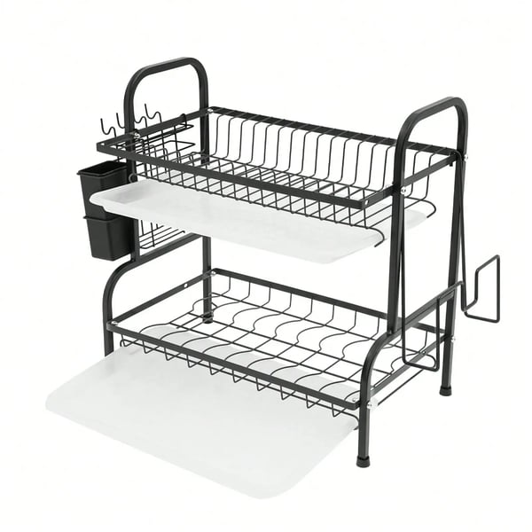 Opvaskestativ, 2-niveau design, bordpladeorganisator,2-lags, sort