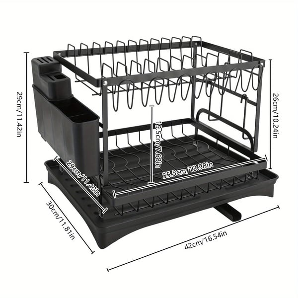 Vaskestativ, Stålmateriale, 22" x 14" x 10" Dimensioner, Passer til Standard Køkkenborde, 2-Lags Design, Inkluderer Drypbakke