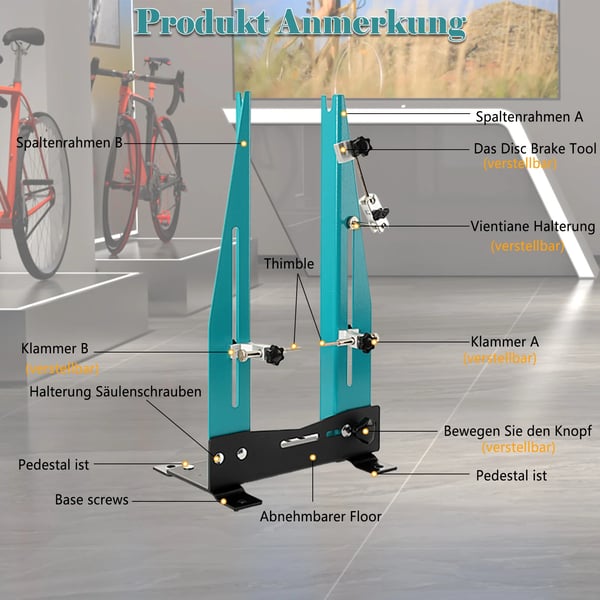 Cykelhjul Justeringsstand, Egnet til 16-27,5" Hjul, Dækbredde på 95-130 mm, Bygget af Højstyrkekarbonstål, Integreret Skivebremse Kalibreringsværktøj