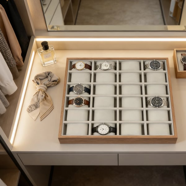 Klocklåda, Elegant Design, 24 Fack Förvaring, grå