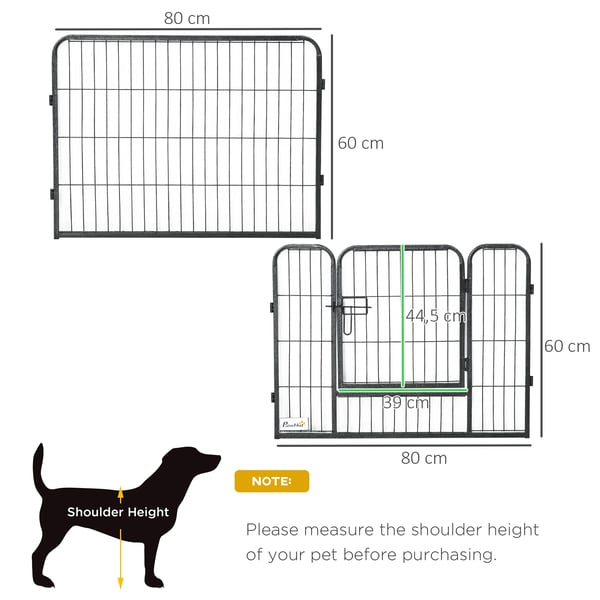 Hundegård, Stål Konstruktion, Modulært Design,80x60 cm, Sort