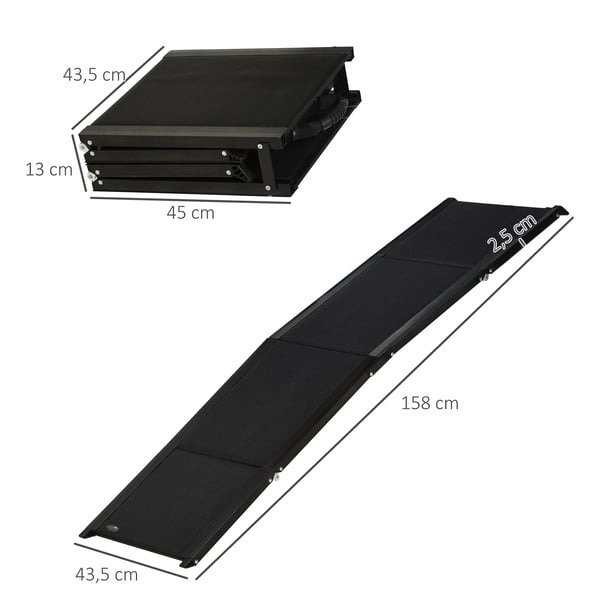 Hund Ramp, Aluminium Konstruktion, 158 cm Længde, Skridsikker Overflade, 80 kg Kapacitet, Sammenklappeligt Design