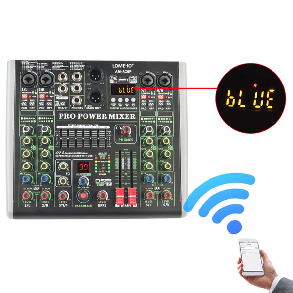 LOMEHO Power Mixer, 100W Udgang, Bluetooth Forbindelse,EU STIK
