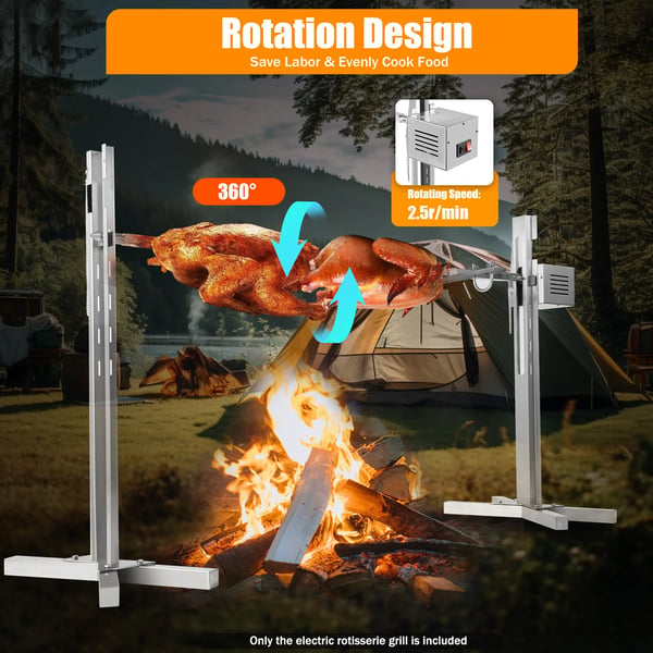 Rotisserie Grill Sæt, Højdejusterbart, Rustfrit Stål, Universel Kompatibilitet