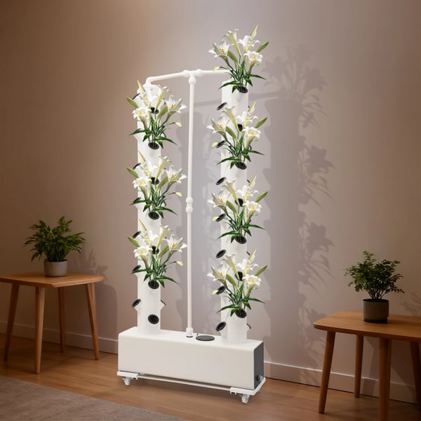 Hydroponisk Vækstsæt, 56 Plantningspunkter, 30L Vandtank, 80 cm x 20 cm x 165 cm, Fødevarekvalitet PVC Materiale, To Separate Plantningsstativer