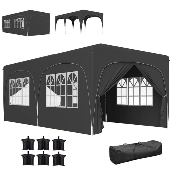 Gazebo Telt, 6,0 m x 3,0 m Dimensioner, UPF50 Stof, Justerbar Højde, 6 Sidevægge, 4 Vinduer