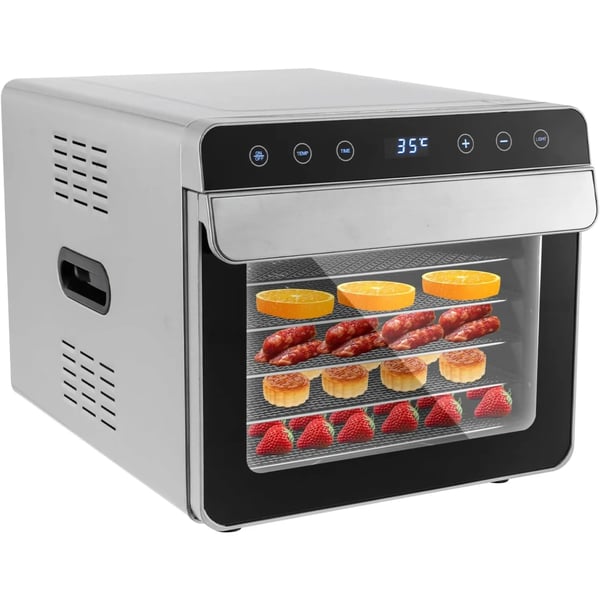 Madtørrer, 6 lag, 700 W effekt, 220 V spænding, temperaturinterval 35-85°C, intelligent touchscreen kontrol