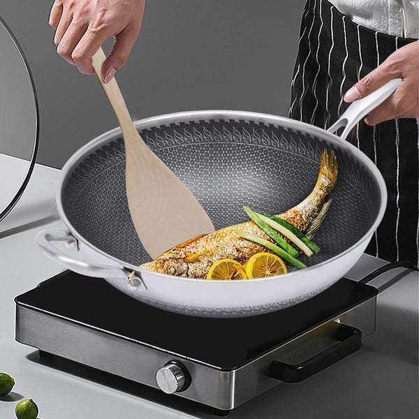 Wokpande, Honningkombination, 30 cm Diameter, Ergonomisk Håndtag, Tåler Opvaskemaskine, 1L Kapacitet