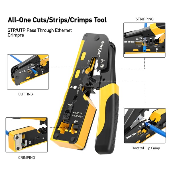 ZoeRax Cat7 Crimp Værktøjssæt, Multifunktionelle Crimpetang, Understøtter CAT6A/CAT6/CAT5E,Cat7 Kit