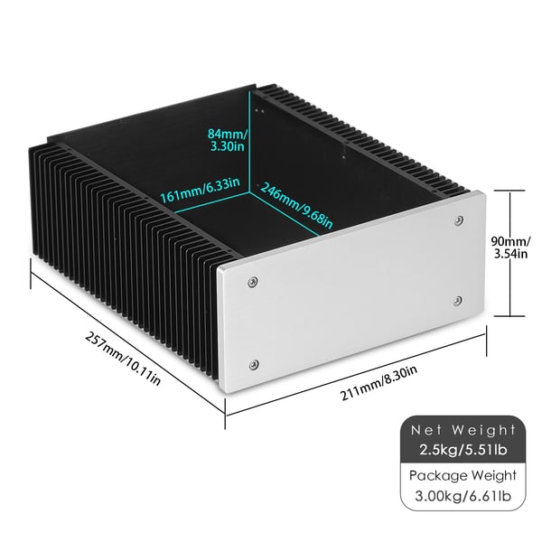 Förstärkarchassi, konstruktion av aluminiumlegering, hållbar design, idealisk för DIY-projekt