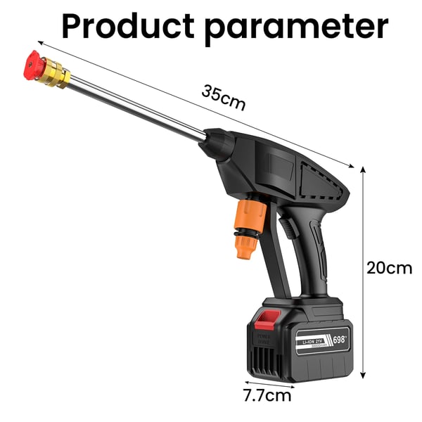 Trådløs Bilvaskpistol, Højtryk 60 Bar, 30000mAh Batteri,30000mAh