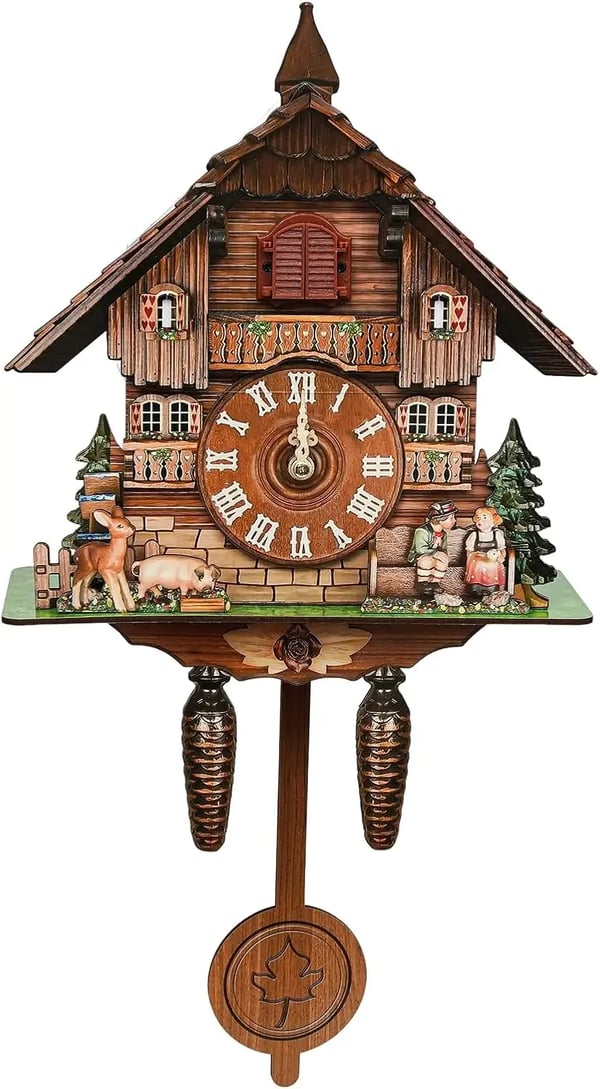 Træ Kuckuckur, Traditionelt Design, Automatisk Sving Pendul,Multifarvet