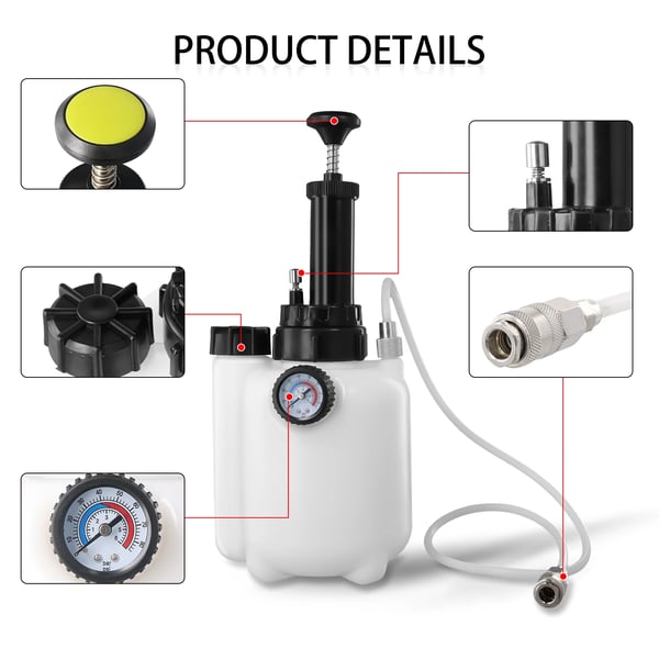 Manuel Bremse Bleeder Kit, 3 liter kapacitet, 1 liter sugetank, kompatibel med europæiske biler, standardadapter E20, 1000 ml opsamlingsflaske