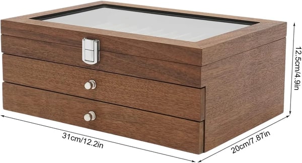 Pen Display Case, 34-Slot Organizer, Elegant Glass Lid,Brun