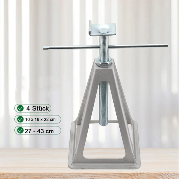 Campingvogn Støtteben, Aluminiumlegering, Belastningsevne 900 kg, Justerbar Højde 27-43 cm, Total Belastningsevne 3600 kg, Dimensioner 16x16x22 cm