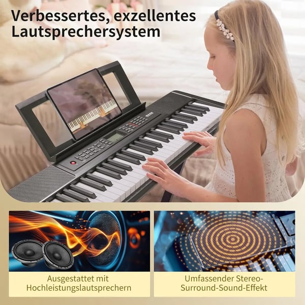 Elektriskt Piano Tangentbord, 61 Tangenter, Semi-Viktad Åtgärd, USB MIDI Anslutning, Två Stereo Högtalare, Kompakt Storlek