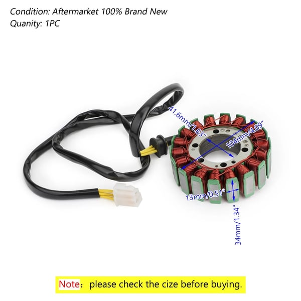 Generator Stator Spole, Indre Diameter 41,6mm, Ydre Diameter 104mm, Polernes Tykkelse 34mm, Polernes Bredde 13mm, Kompatibilitet med Ducati Modeller