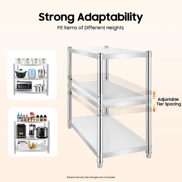 Köksregal, Rostfritt Stål, Flerlagersdesign,3-lagers, Silver