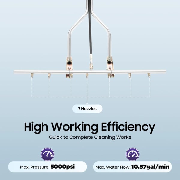 Högtryckstvättsborste, 5000 psi Maxtryck, 10,57 gpm Vattenflöde,Silver