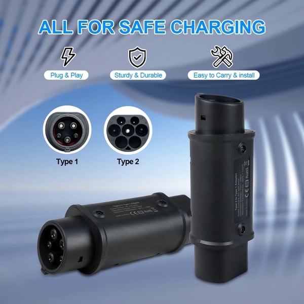 EV-laderadapter, 7,2 kW effekt, IP54 klassificeret,Type2 til Type1, Type 2 til Type 1