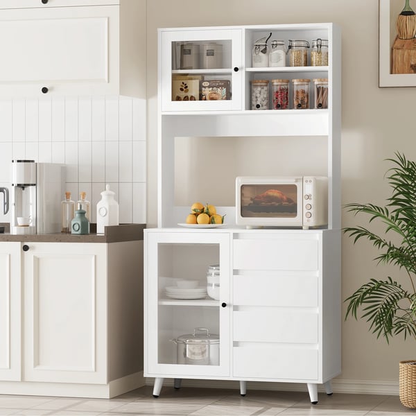 Køkkenskab, 180x80x40 cm, 4 Skuffer, Justerbare Hylder, Moderne Stil, Glasdøre