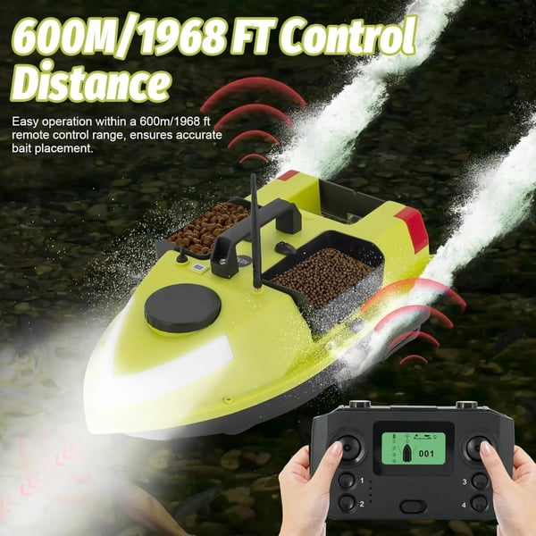 Fiskebåd med agn, GPS-navigation, LED-lys funktion,Gul