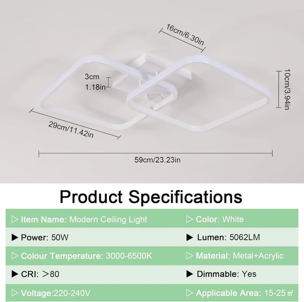 Loftlampe, Dæmpbar LED, Fjernbetjent,HVID, 41-50W, L