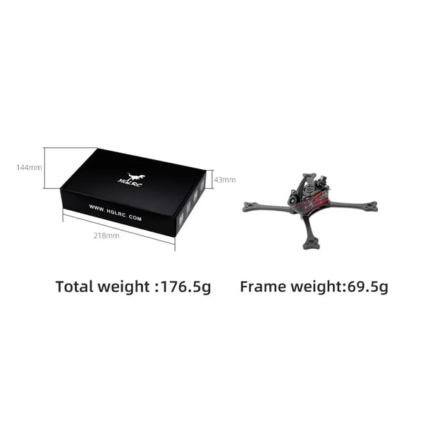 Racerramme, 195 mm akselafstand, kulfiber materiale, Anbefalet alder: 14 år+, Modelnummer: Wind5 Lite V2, KV1100 tekniske parametre