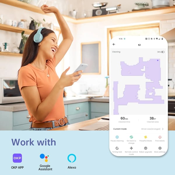 Robotstøvsuger, 2000Pa sugeevne, smart app kontrol,EU, K2-Blå-EU