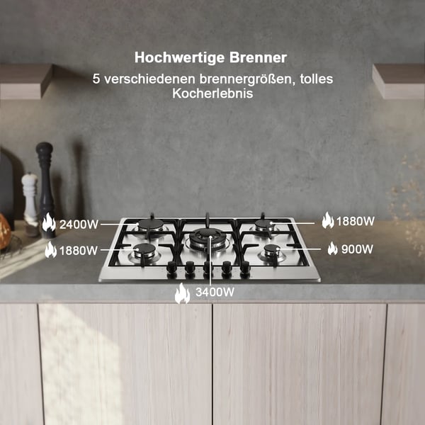 Gasblus, 5-brænder, dual brændstofkompatibilitet,Rustfrit stål