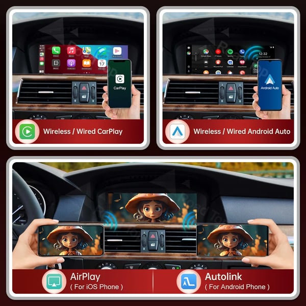 Langaton CarPlay, Ääniohjaus, Android Auto, Yhteensopivuus BMW Sarja 3 5 E90 E91 E92 E93 E60 E61 CIC 2008-2013,CIC-järjestelmä