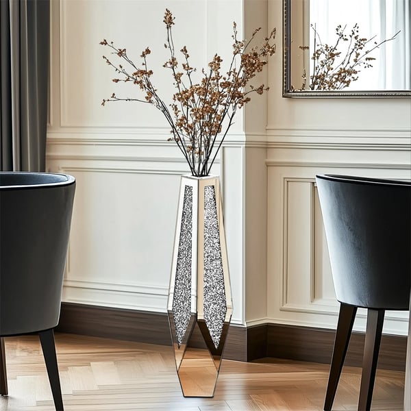 Blomsterkrukke, Elegant Spejlfinish, Krystal Indlæg Design,Gulvvase