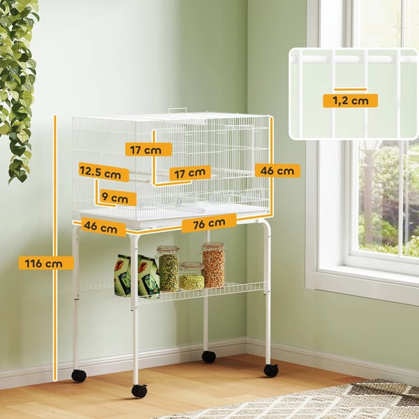 Fuglebur, Skillefunktion, Nem Mobilitet, Holdbar Konstruktion,Hvid, 76x46x116 cm