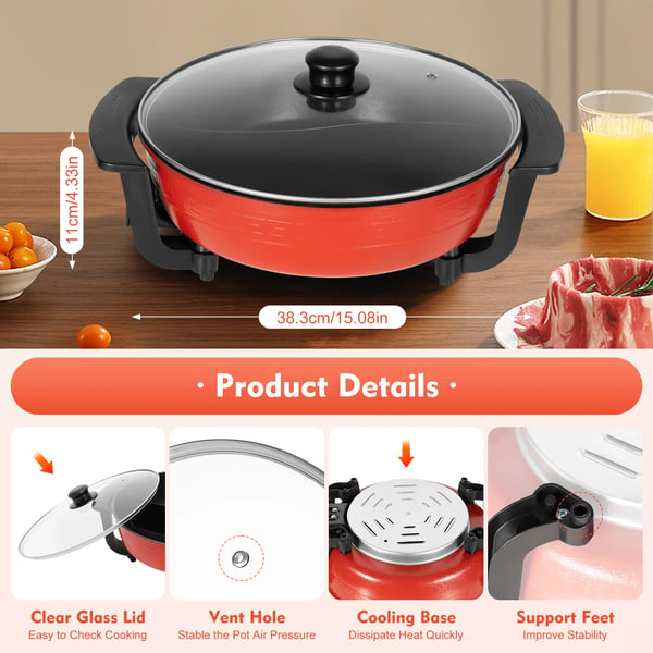 6L Husholdnings Hot Pot, 1360W Effekt, Justerbar Temperaturkontrol,6L Husstands Hot Pot