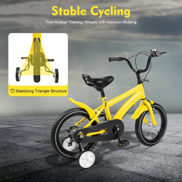 14 Tommer Børnecykel, Justerbart Sæde, Dobbelt Bremse System,Gul