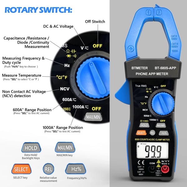 Monimittari, Bluetooth-yhteys, Monipuoliset mittaukset,BT-580S-APP