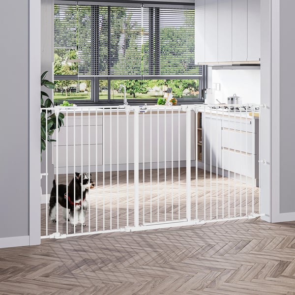 Hundebarriere, Foldbar Stål Design, 3-Panel Konstruktion,Hvid, 206X90 cm