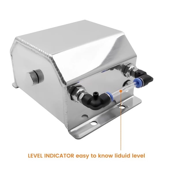 Kølevæske Overløbstank, 1L Kapacitet, Holdbart 6061-T6 Aluminium, 170mm x 86mm x 147mm Dimensioner, 12mm OD Slange Barb Indgang, 35mm ID Fyldernakke