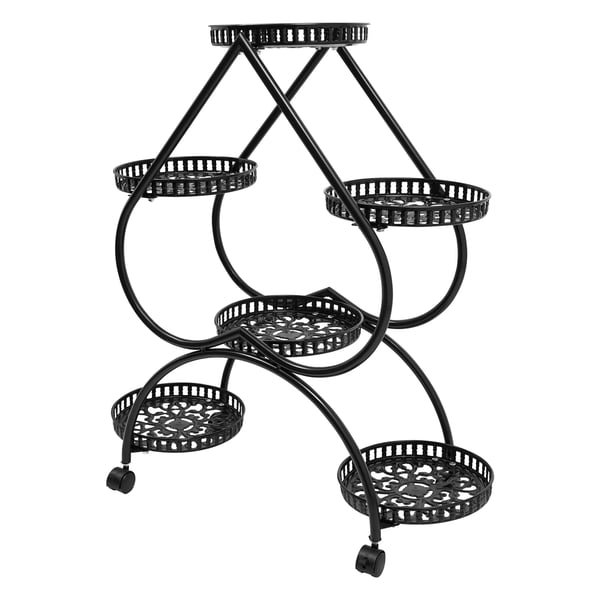 4-lags planteholder, hjerteformet design, universelle hjul, indendørs og udendørs brug,sort