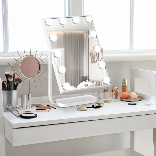 Makeup Spejl, LED Belysning, Fritstående Design,Hvid