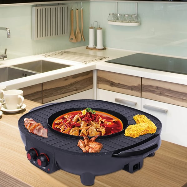 Multifunktionel integreret gryde, 2000W effekt, 3L kapacitet, 49x42x12 cm, non-stick belægning, serverer 5-6