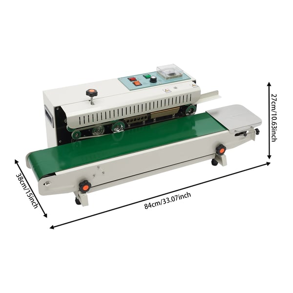 Kontinuerlig forsegler, 500W effekt, 220V spænding, temperaturkontrol 0-300℃, forsegling bredde 12mm, dimensioner 88x41x37cm