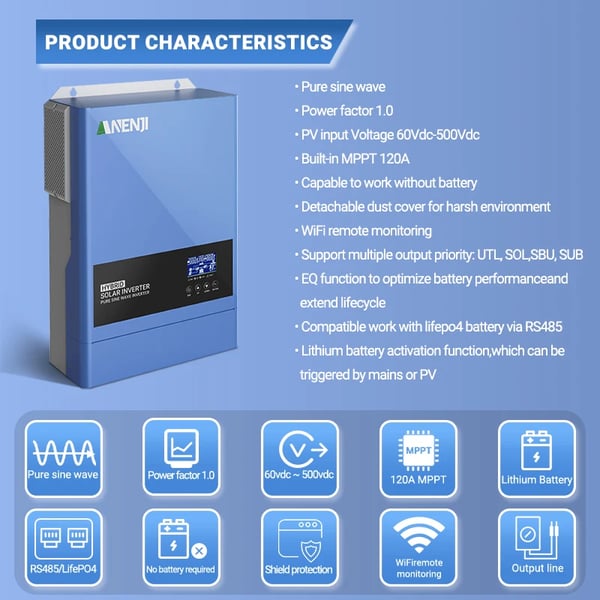 Aurinkosinvertteri, sisäänrakennettu MPPT, etävalvonta,ANJ-6200W-48V-WIFI