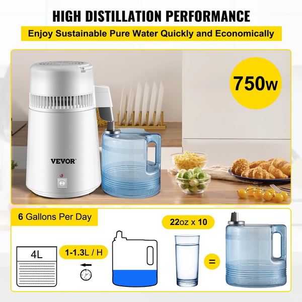 Vanddestillator, 4 Liter Kapacitet, Brugervenligt Design,4 L