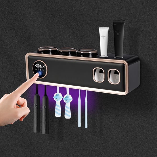 Tandbørsteholder, UVC sterilisering, 25 x 10 x 20 cm, Kompatibel med glatte overflader, Dobbelt strømmode, 1200mAh lithiumbatteri