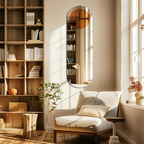 Väggklocka, Modern Design, Avlång Form,Silverbrun
